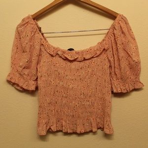 Forever 21 Floral Crop Top, Pink, Ruffled